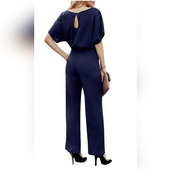 Womens Jumpsuit Belted Wide Leg Romper with Pockets! Large - Picture 3 of 4